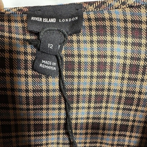 NWT River Island Check Wrap Blazer Dress Women's Heart Buttons Brown Size 12 - Picture 5 of 7